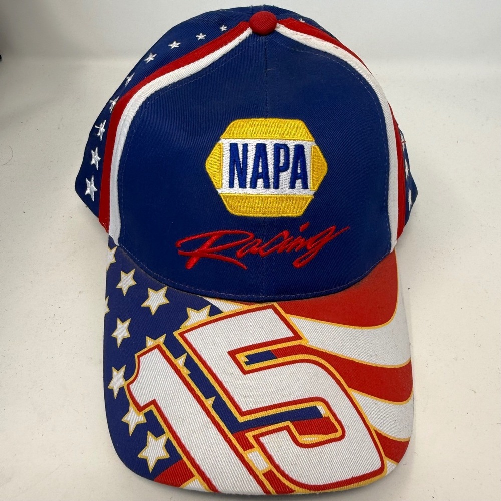 NAPA Racing Michael Waltrip 15 NASCAR Hat Mens Blue Red Stars Stripes Cap